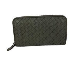 Bottega Veneta Gray Intrecciato Zip Around Leather Wallet Clutch